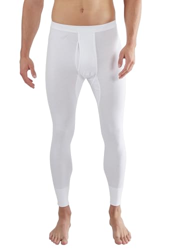 Götzburg Men's Long Johns, Thermal Underwear, Cotton, Double Rib, White, Plain with Cuffs, Open Fly 8 on Sale